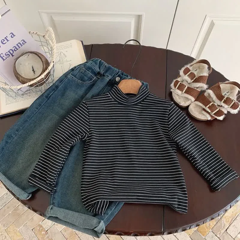 Kids Striped Turtleneck Base Layer T-shirt