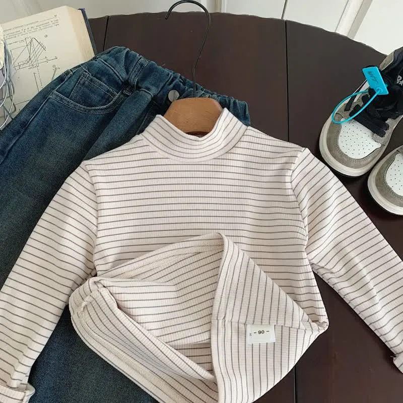 Kids Striped Turtleneck Base Layer T-shirt