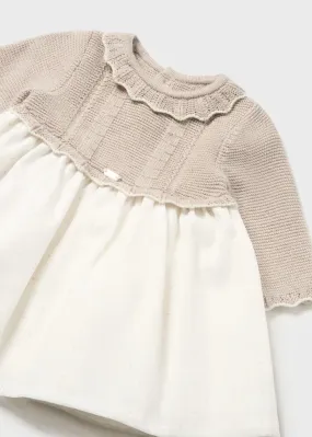 Knit Dress with Tulle - Tan