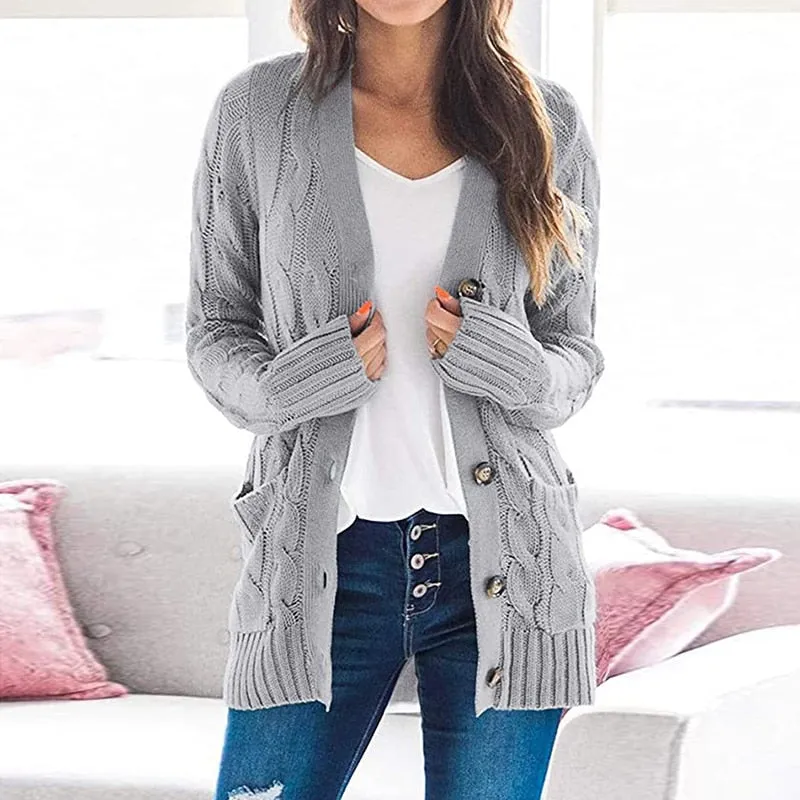 Knitted Cardigan V-Neck Button Sweater