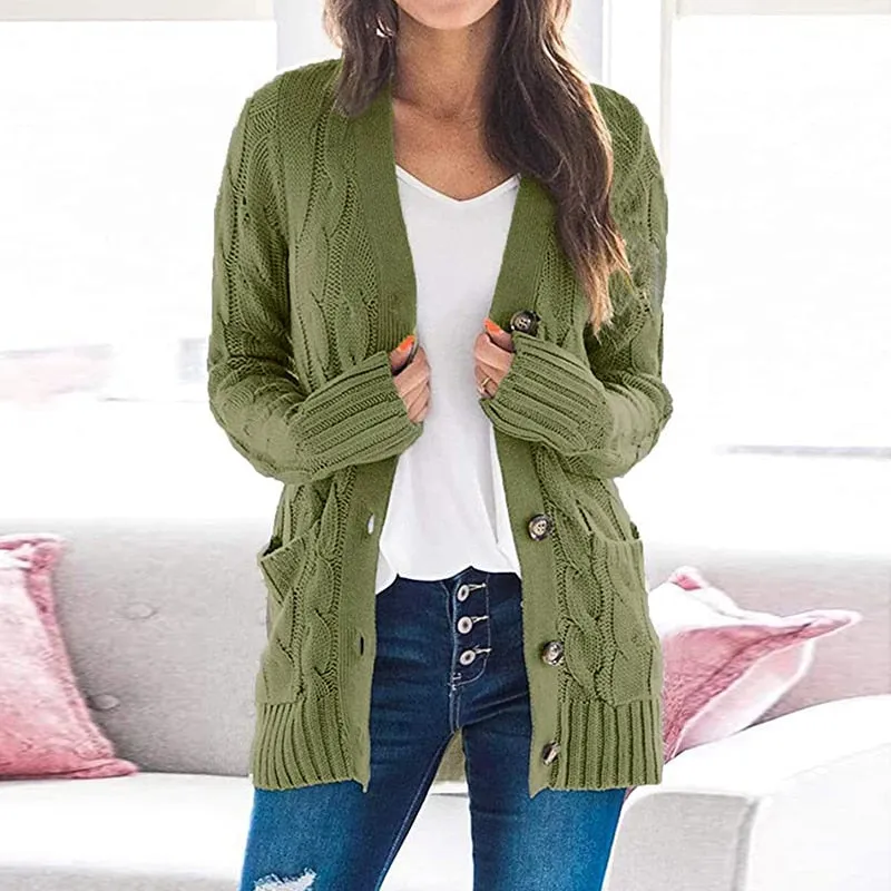 Knitted Cardigan V-Neck Button Sweater