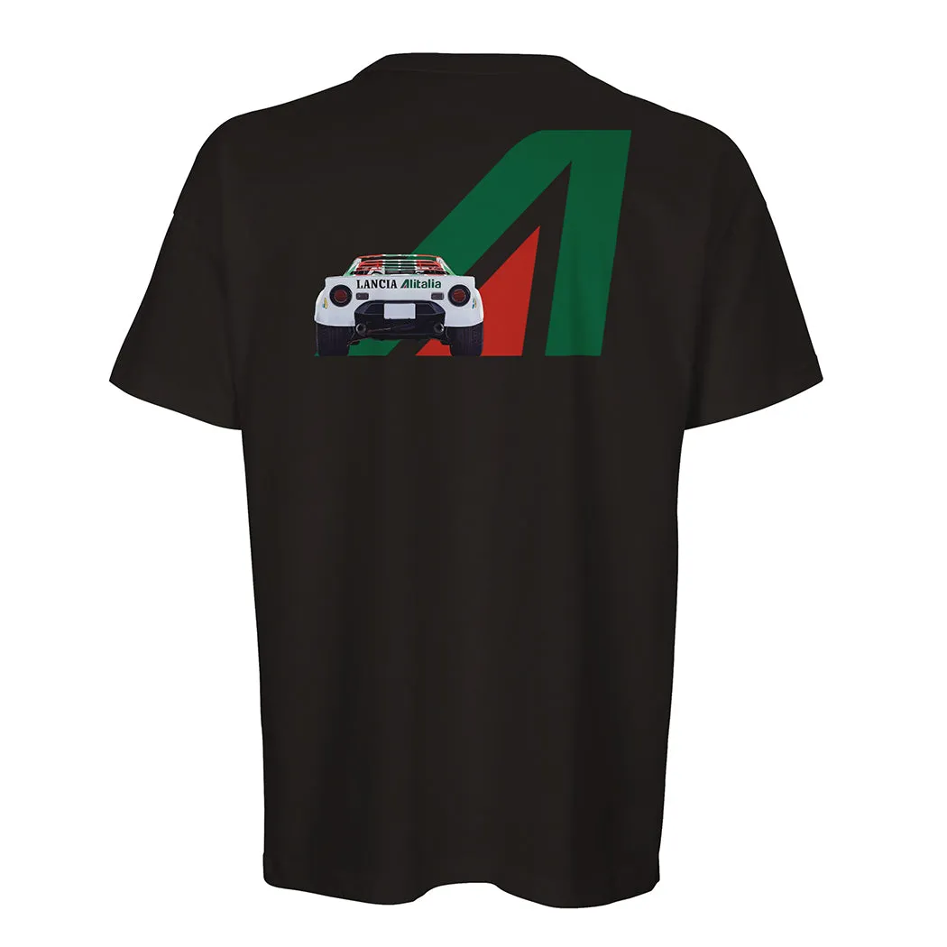 Lancia Stratos - Men's Oversized Rear Print Black T-shirt