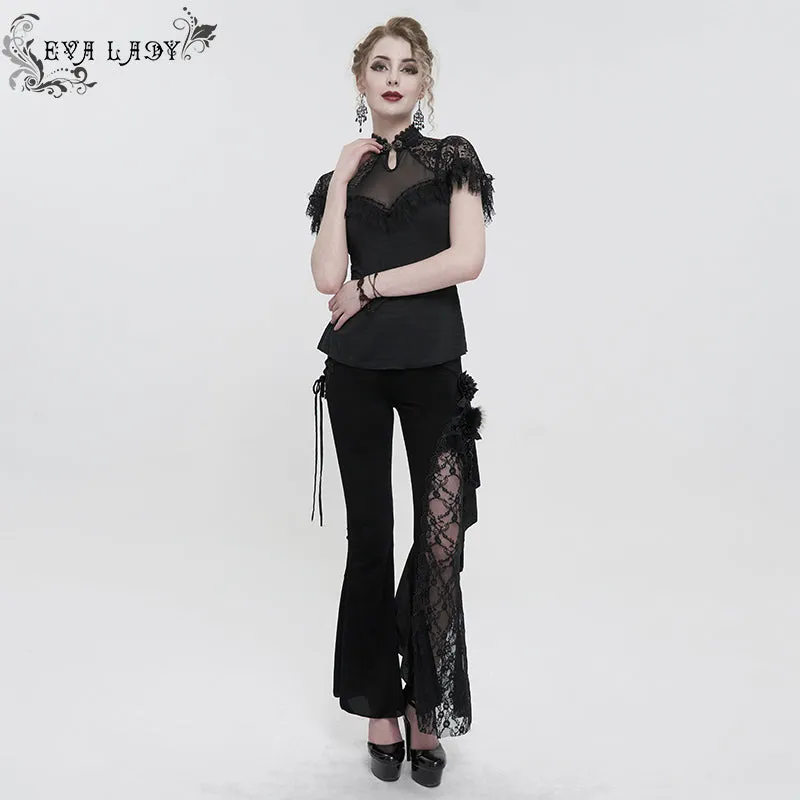 'Last Flight' Gothic Asymmetric Flared Pants (Black)