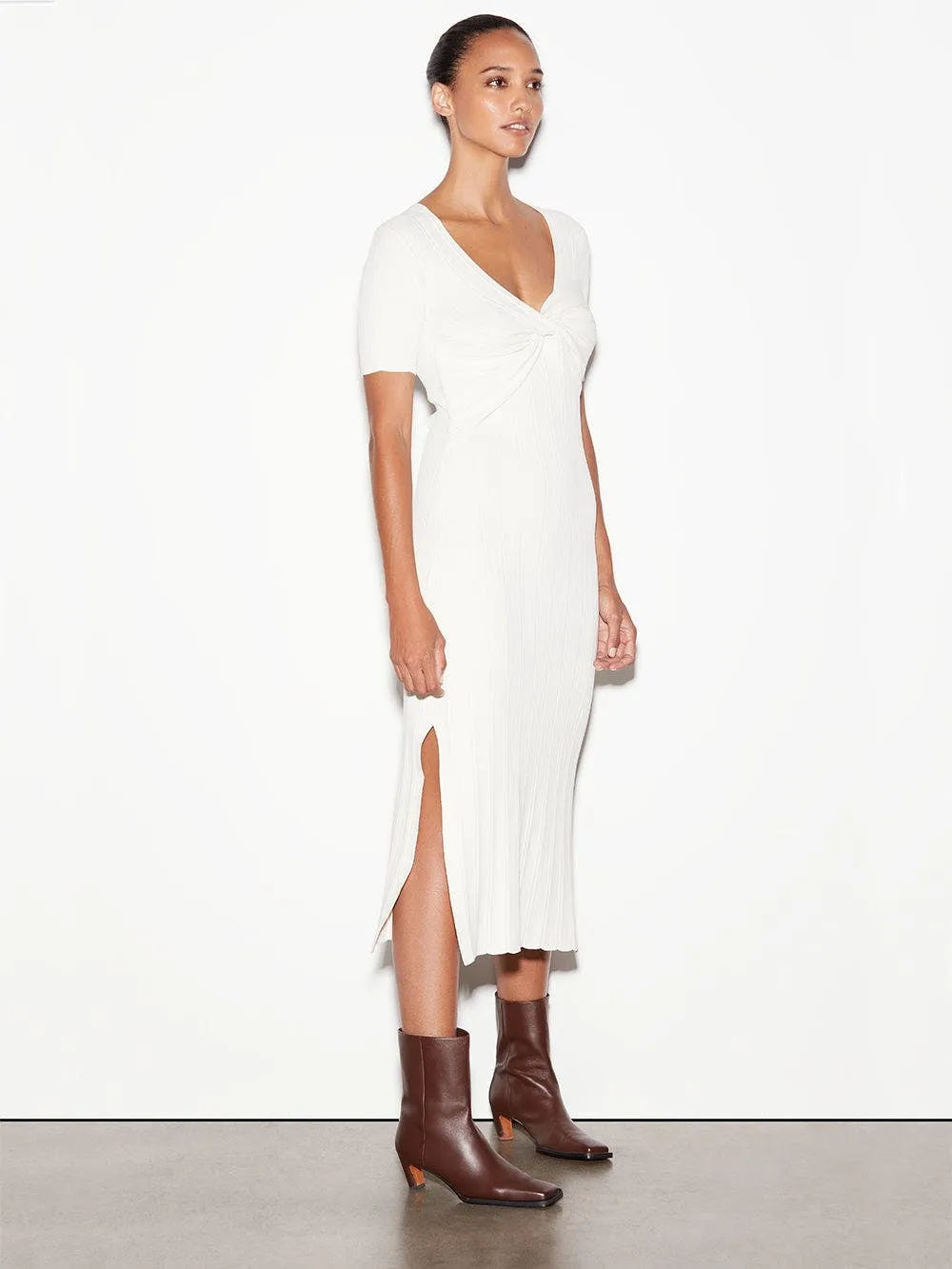 Layered Wrap Sweater Dress Bone