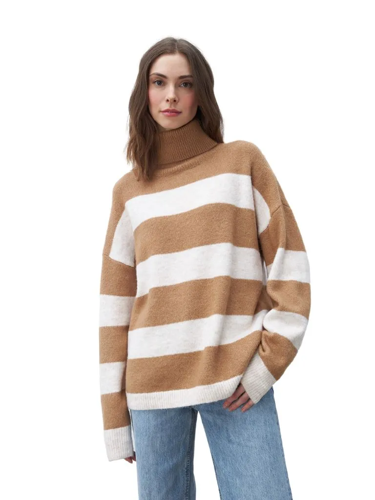 Line Bronx Turtleneck Striped Sweater- Cafe Au Lait