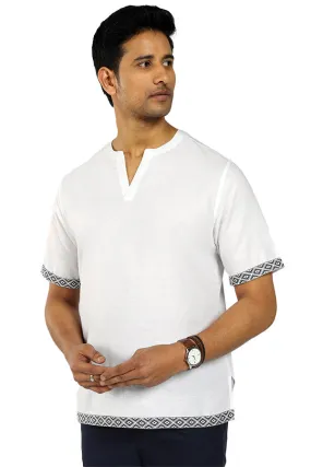 Linen blend Qurta Shirt with printed hem & turnup sleeves