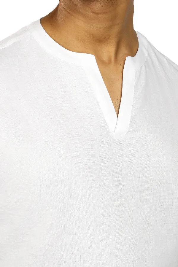 Linen blend Qurta Shirt with printed hem & turnup sleeves