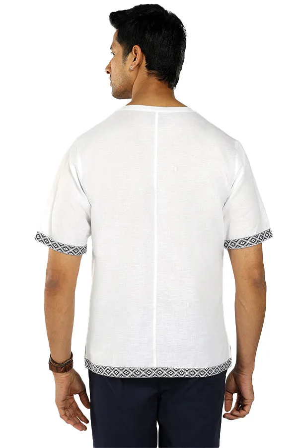 Linen blend Qurta Shirt with printed hem & turnup sleeves