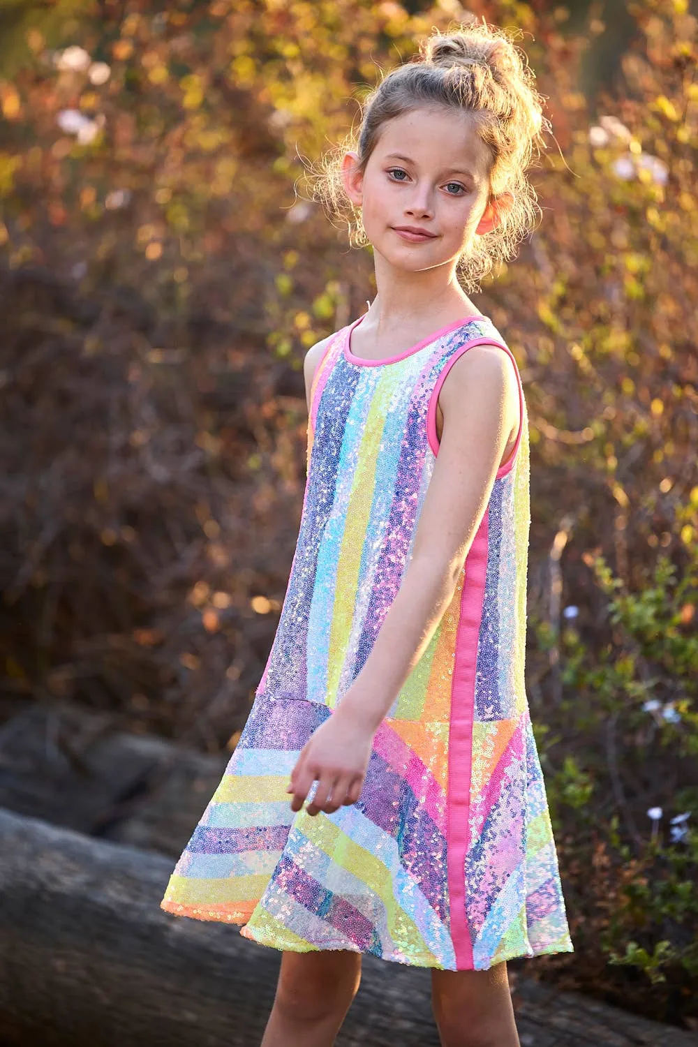 Little I Big Girl’s Neon Pastel Sequin Candy Stripe Dress