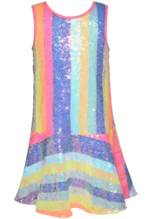 Little I Big Girl’s Neon Pastel Sequin Candy Stripe Dress