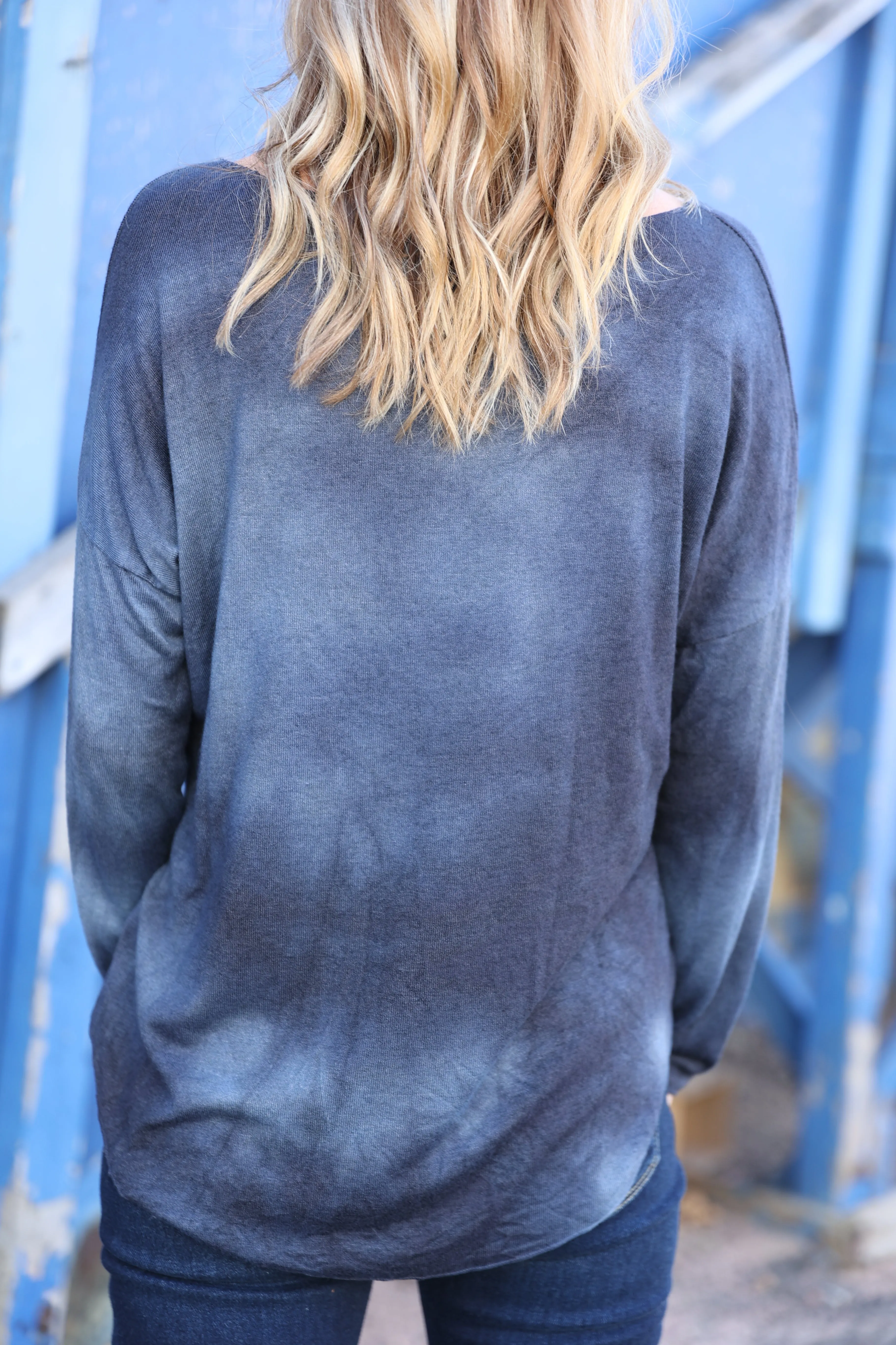 Long Sleeve Lightly Brushed Sweater In Navy