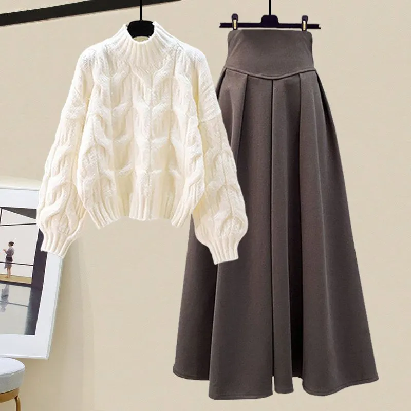 LovelyRLovely Women's Oversized Knitted Sweater With Skirt
