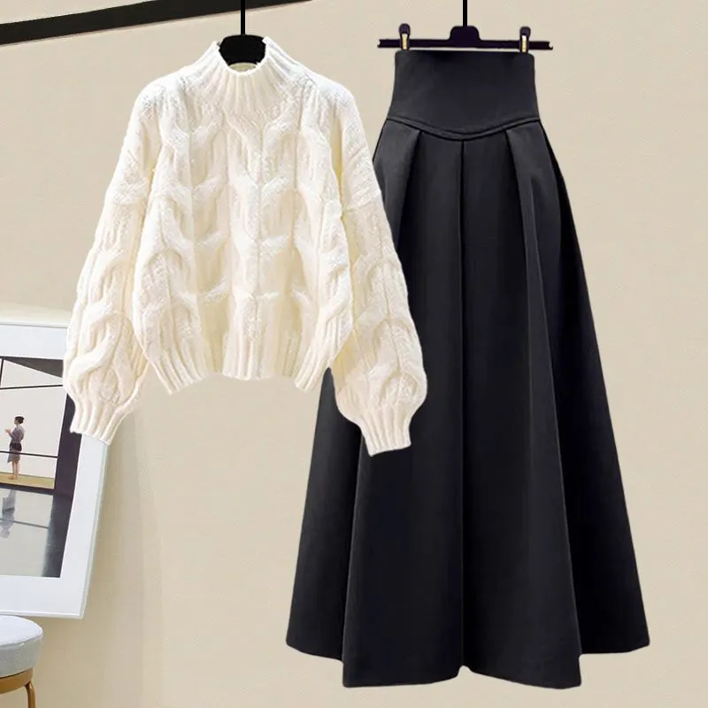 LovelyRLovely Women's Oversized Knitted Sweater With Skirt