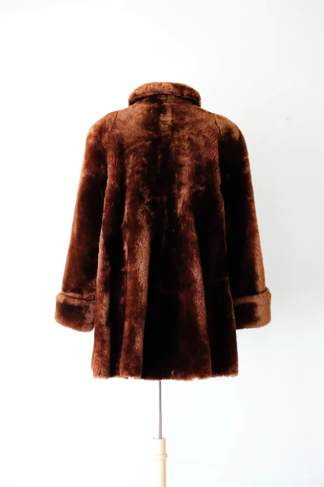 Luxurious 1940's Cinnamon Brown Mouton Fur Swing Coat / Sz M