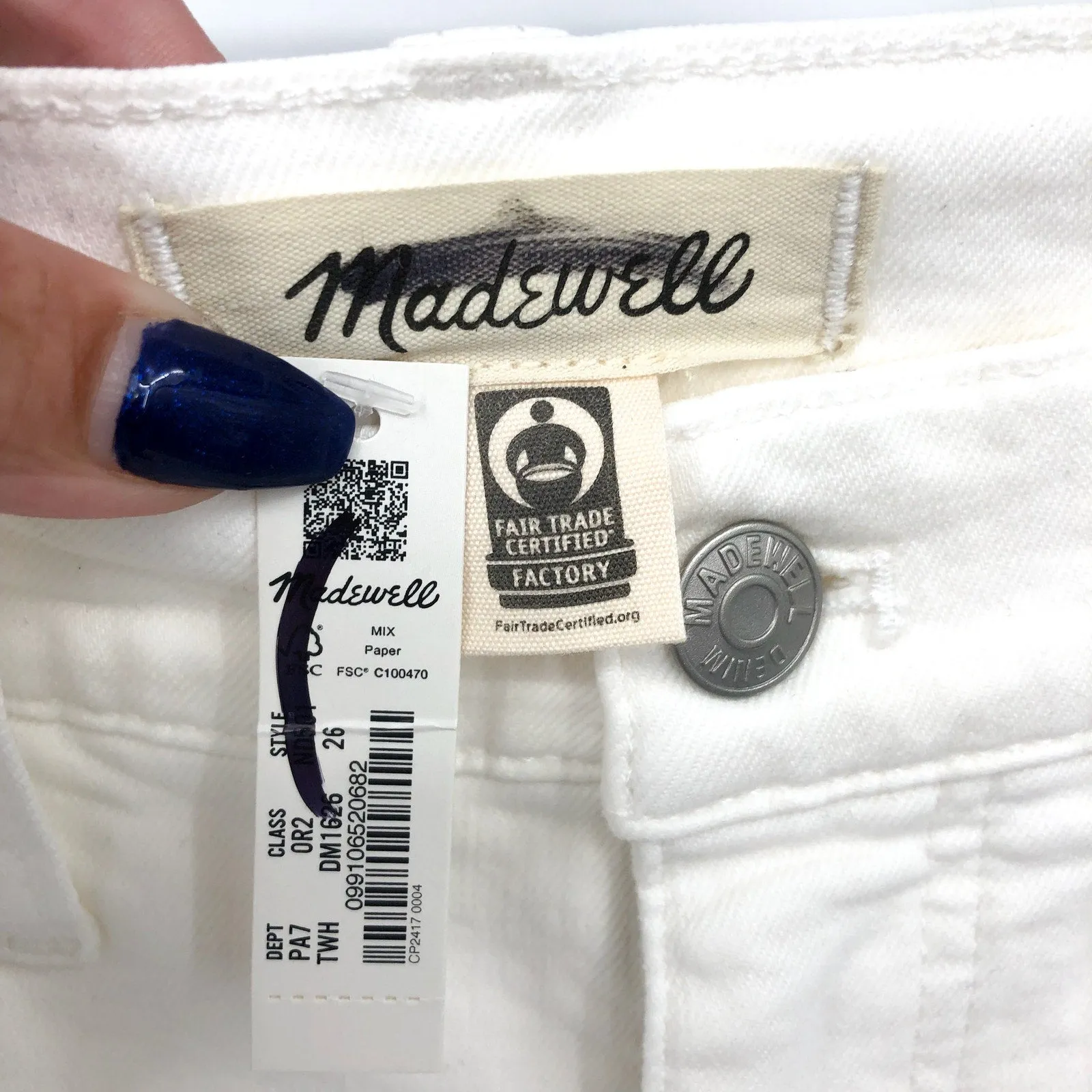 MADEWELL Womens Perfect Vintage Jeans 26 US 2 Tile White High Rise Stretch NWT