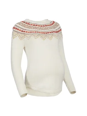 Maternity Shimmer Fair Isle Shirttail Sweater in Whisper White