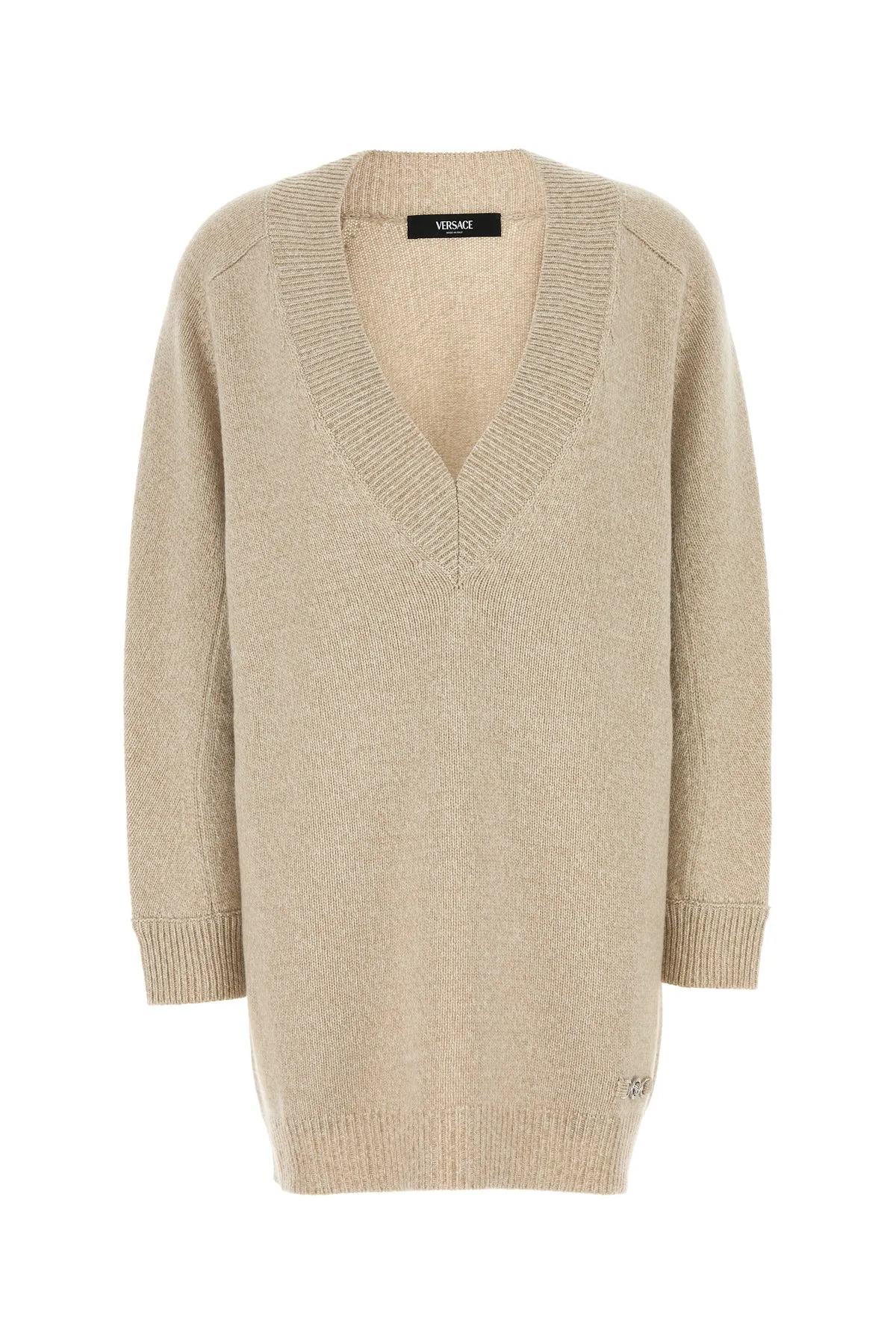 Melange beige wool blend sweater dress