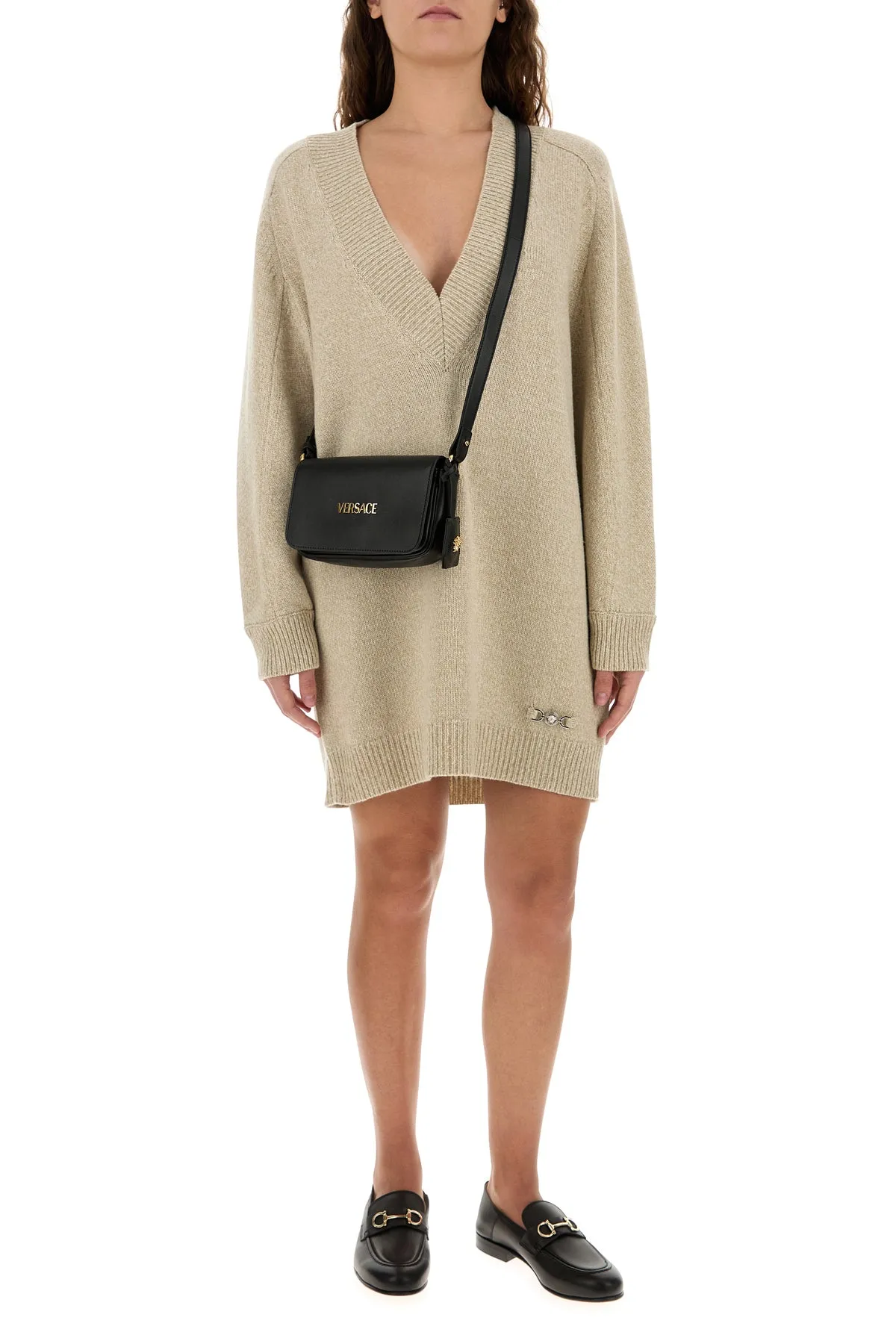 Melange beige wool blend sweater dress