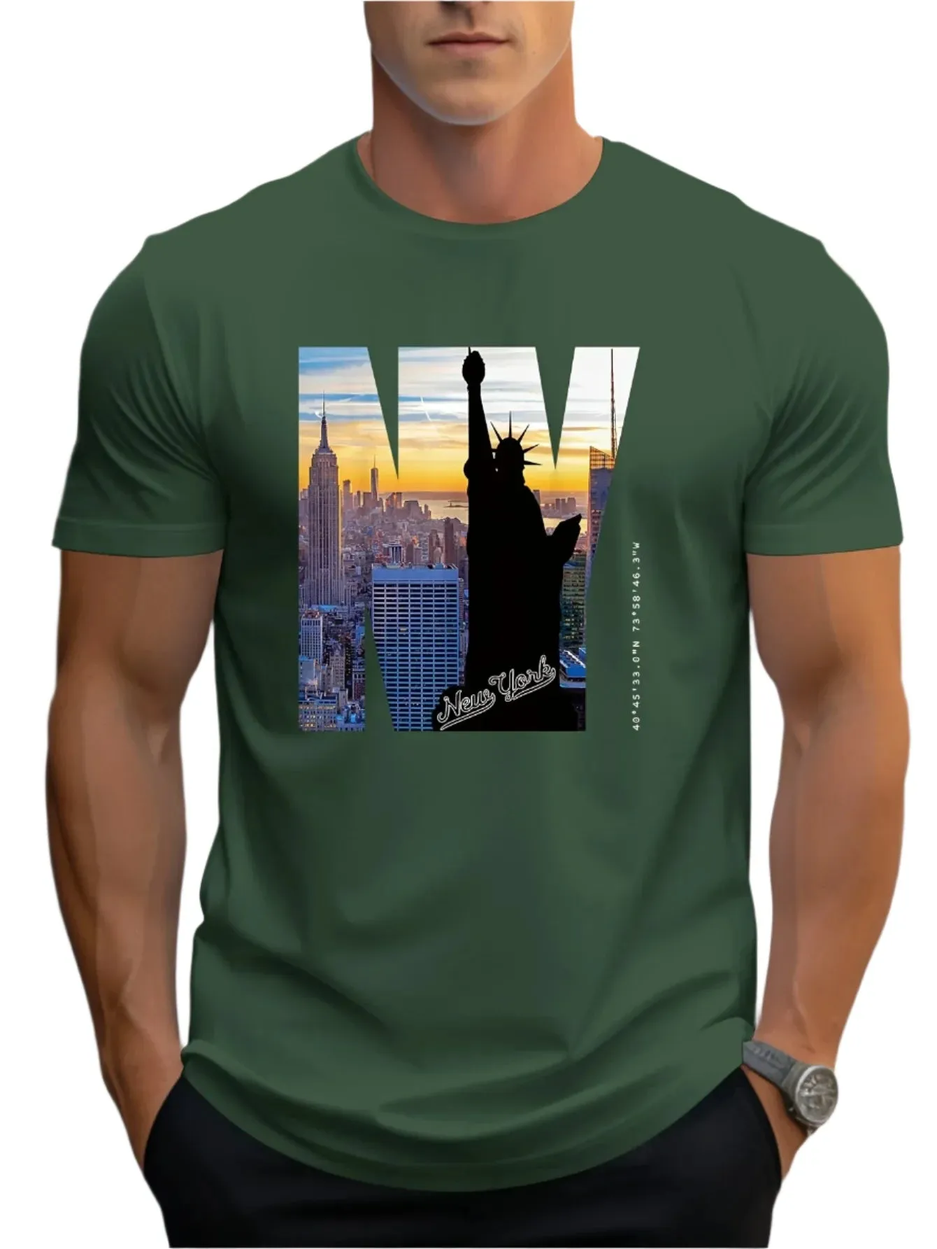 Men's 100% Cotton NY Graphic Print T-Shirt – Loose Fit, Large Size, Slim Fit, Round Neck, Short Sleeve Summer Casual Shirt