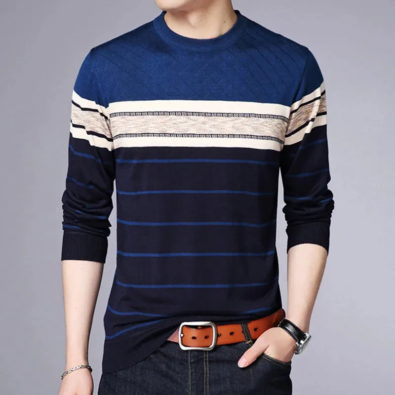 Men's Casual Striped Long Sleeved Pullover