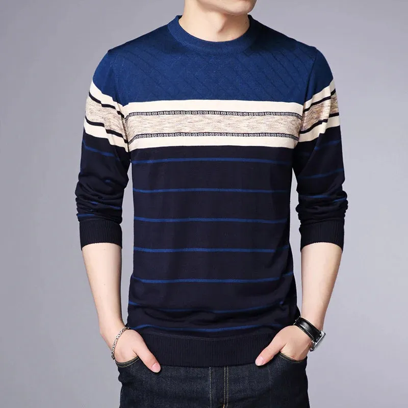 Men's Casual Striped Long Sleeved Pullover