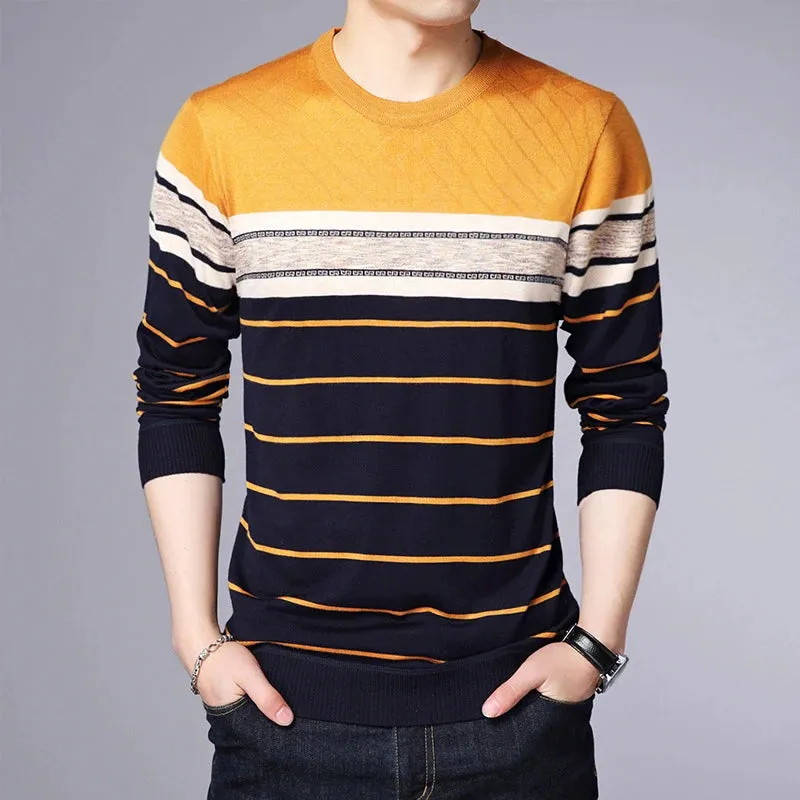 Men's Casual Striped Long Sleeved Pullover