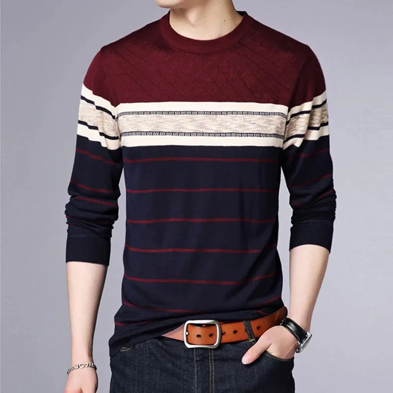 Men's Casual Striped Long Sleeved Pullover