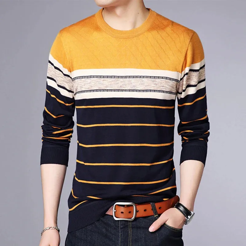 Men's Casual Striped Long Sleeved Pullover