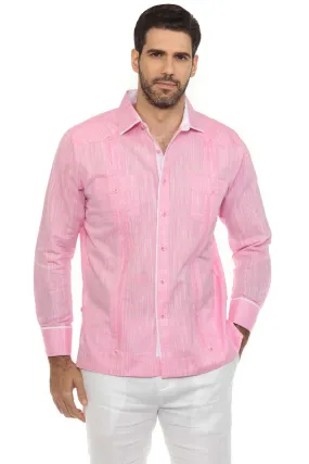 Men's Cotton Blend Guayabera Chacabana Shirt Long Sleeve with Accent Trim