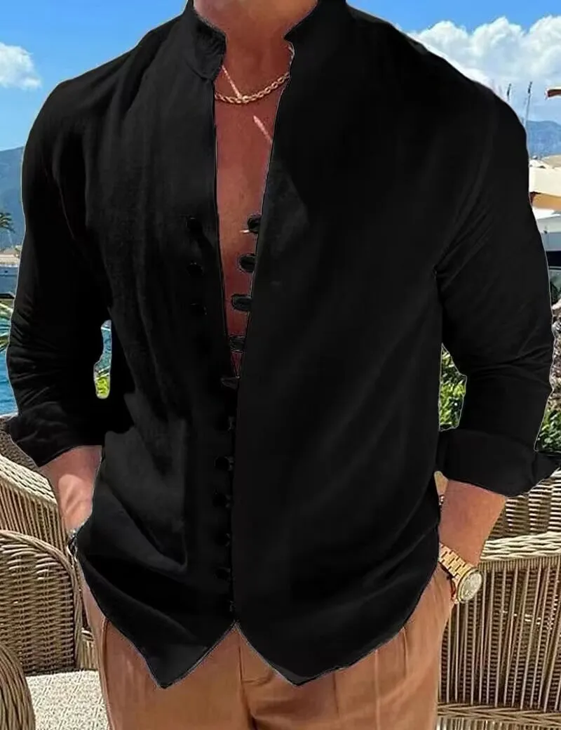 Men's Fashionable Casual Loose Cotton Long Sleeve Shirt - GlamzLife