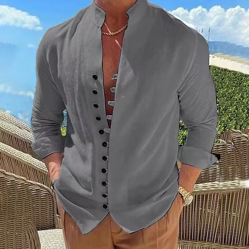 Men's Fashionable Casual Loose Cotton Long Sleeve Shirt - GlamzLife