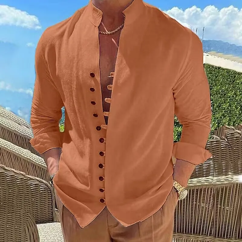 Men's Fashionable Casual Loose Cotton Long Sleeve Shirt - GlamzLife
