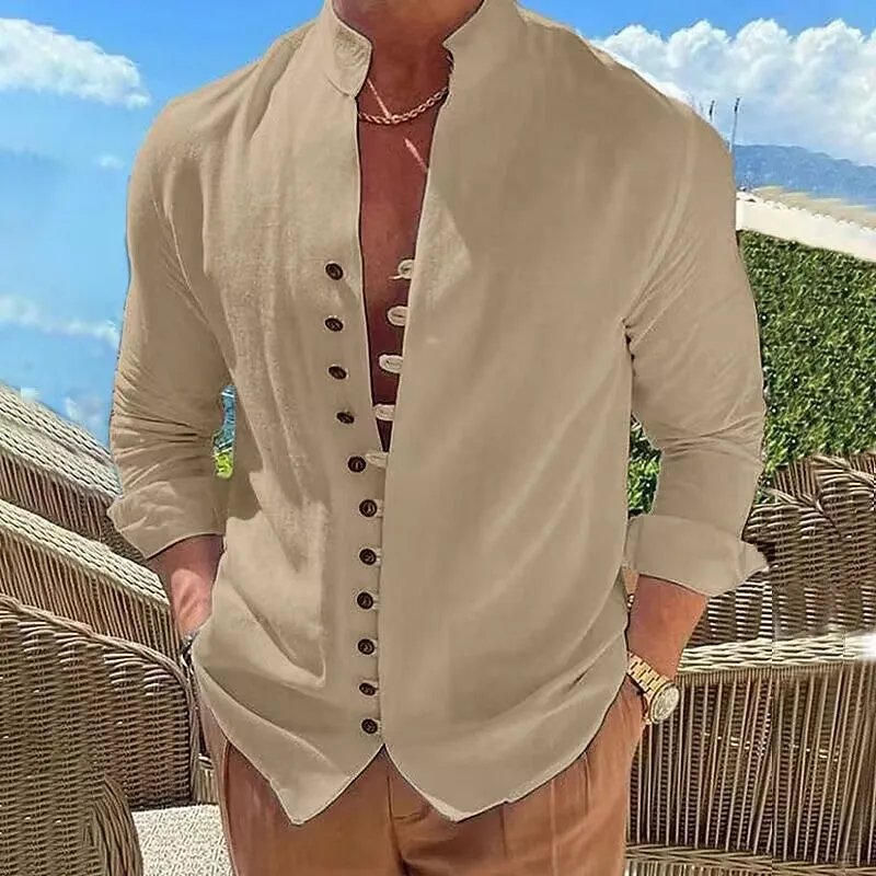 Men's Fashionable Casual Loose Cotton Long Sleeve Shirt - GlamzLife