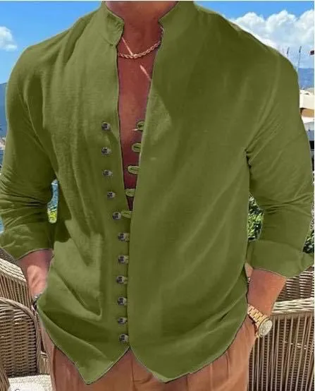 Men's Fashionable Casual Loose Cotton Long Sleeve Shirt - GlamzLife