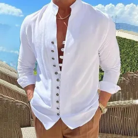Men's Fashionable Casual Loose Cotton Long Sleeve Shirt - GlamzLife