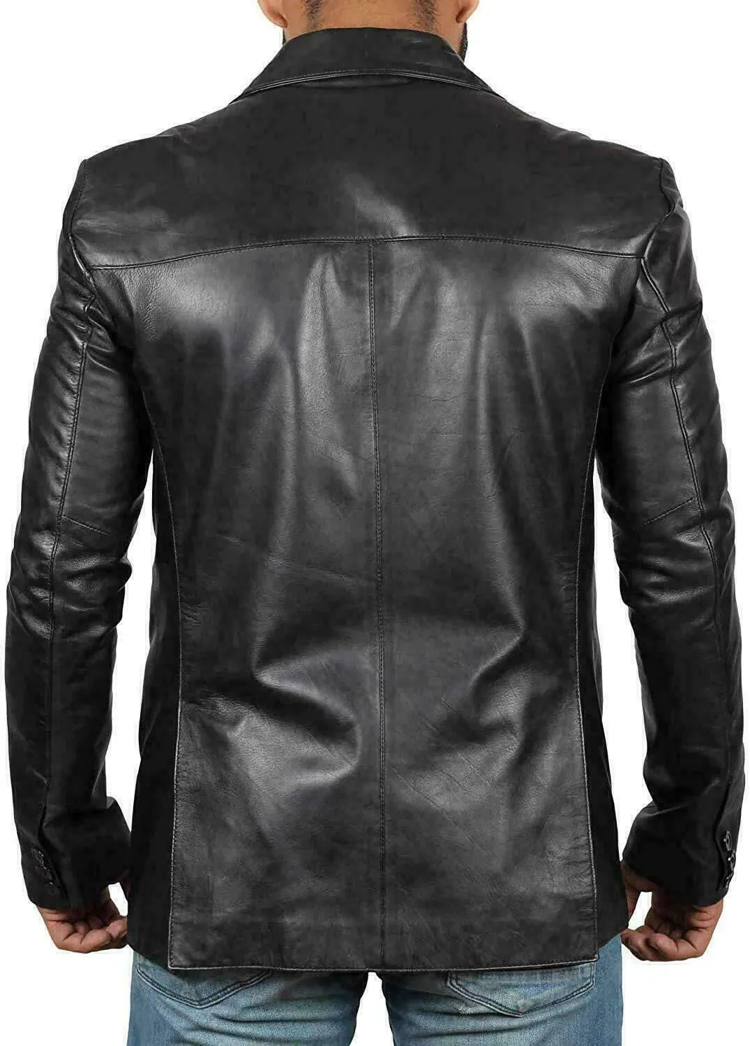 MENS GENUINE LAMBSKIN LEATHER BLAZER JACKET COAT TWO BUTTON BLACK SLIM FIT COAT