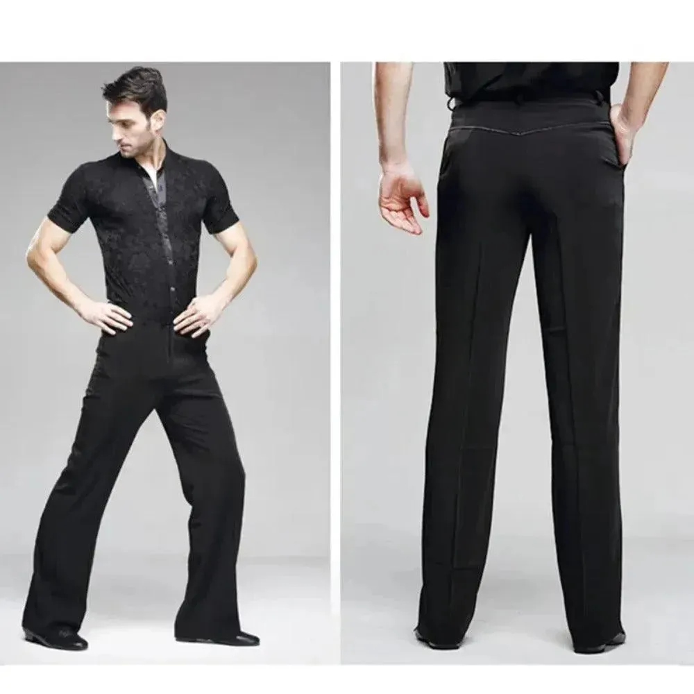 Mens Latin Dance Pants – Black Pants Dance for Ballroom, Modern & Latin Dance Practice with Pocket and Belt