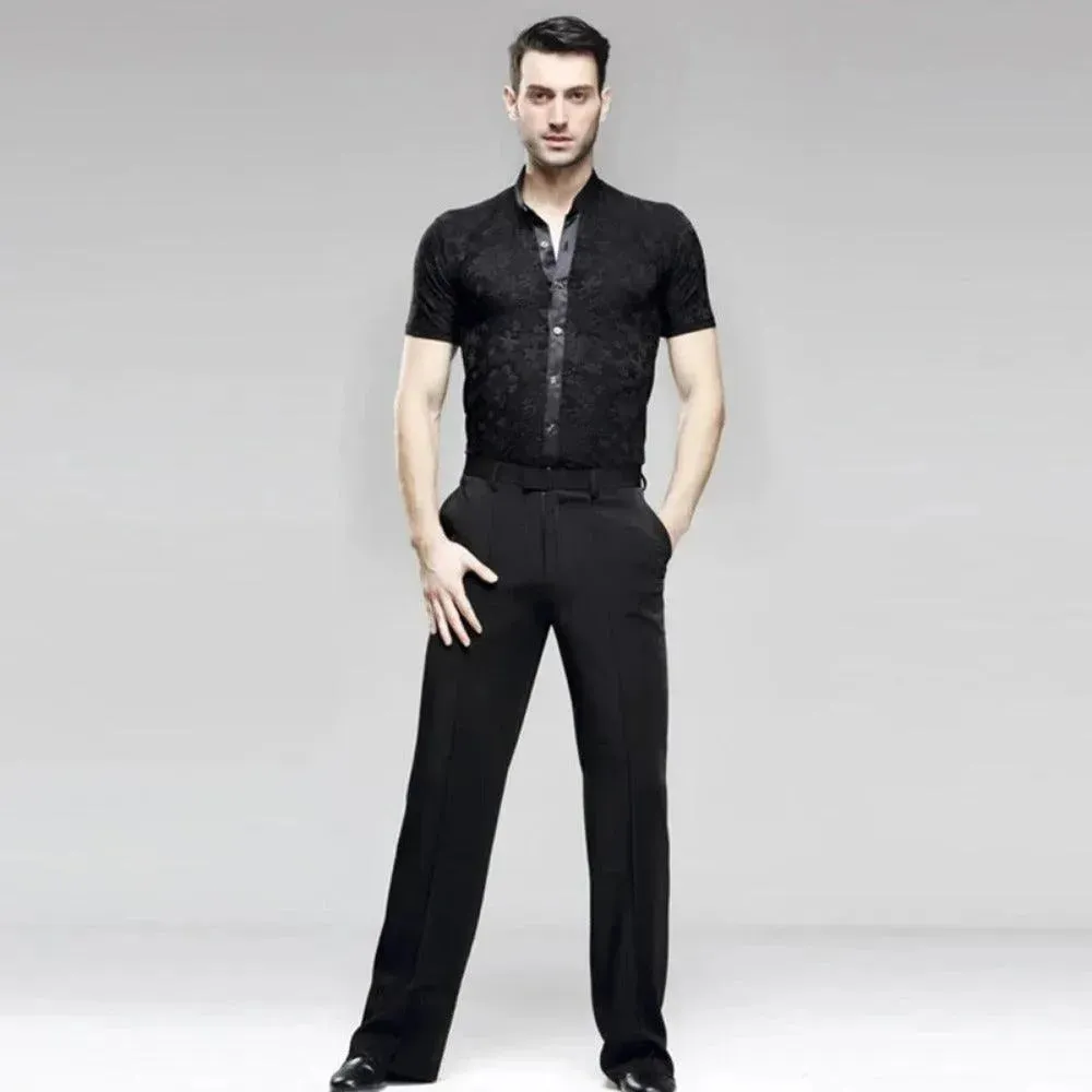 Mens Latin Dance Pants – Black Pants Dance for Ballroom, Modern & Latin Dance Practice with Pocket and Belt