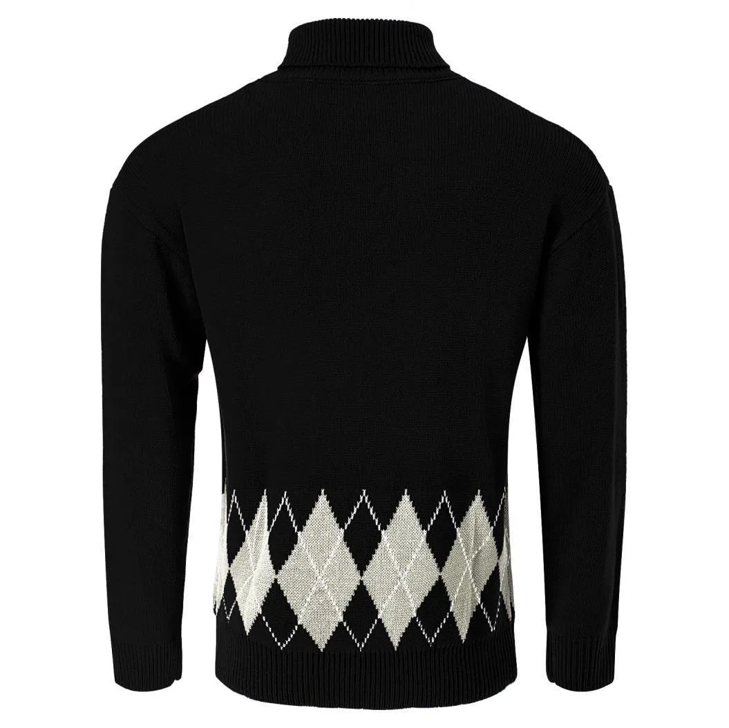 Men's Retro Argyle Turtleneck Sweater