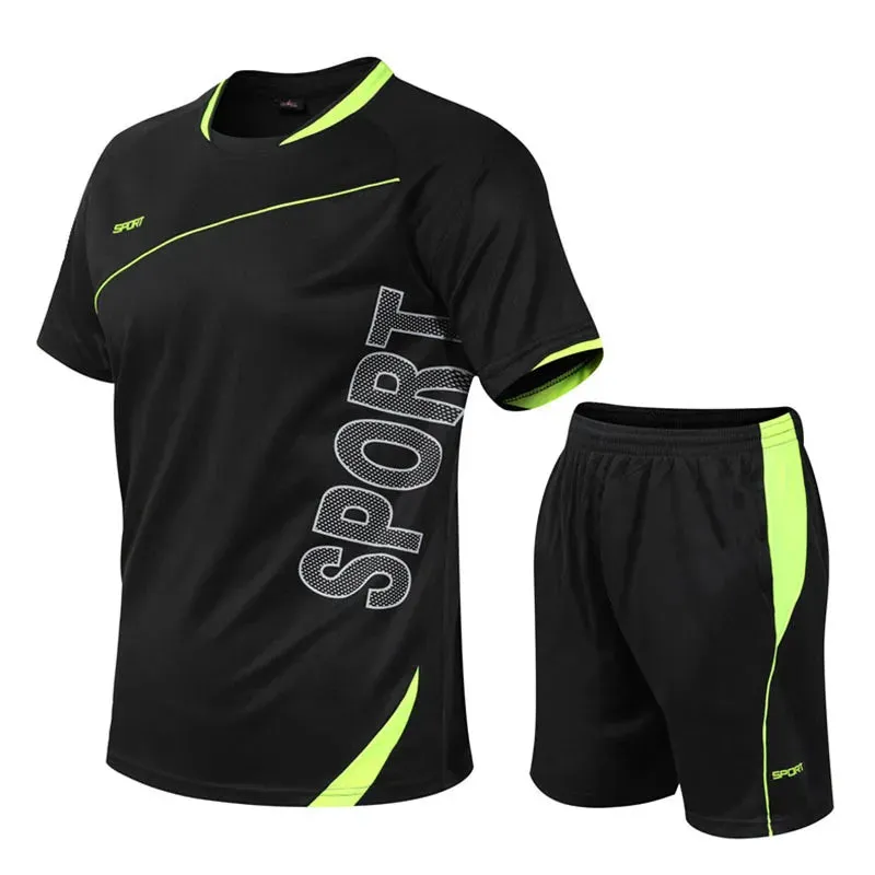 Men's Sportswear Summer Short-Sleeved Gym Clothing Men Running Football Uniform Fitness Loose Quick Dry Clothes Ropa Deportiva
