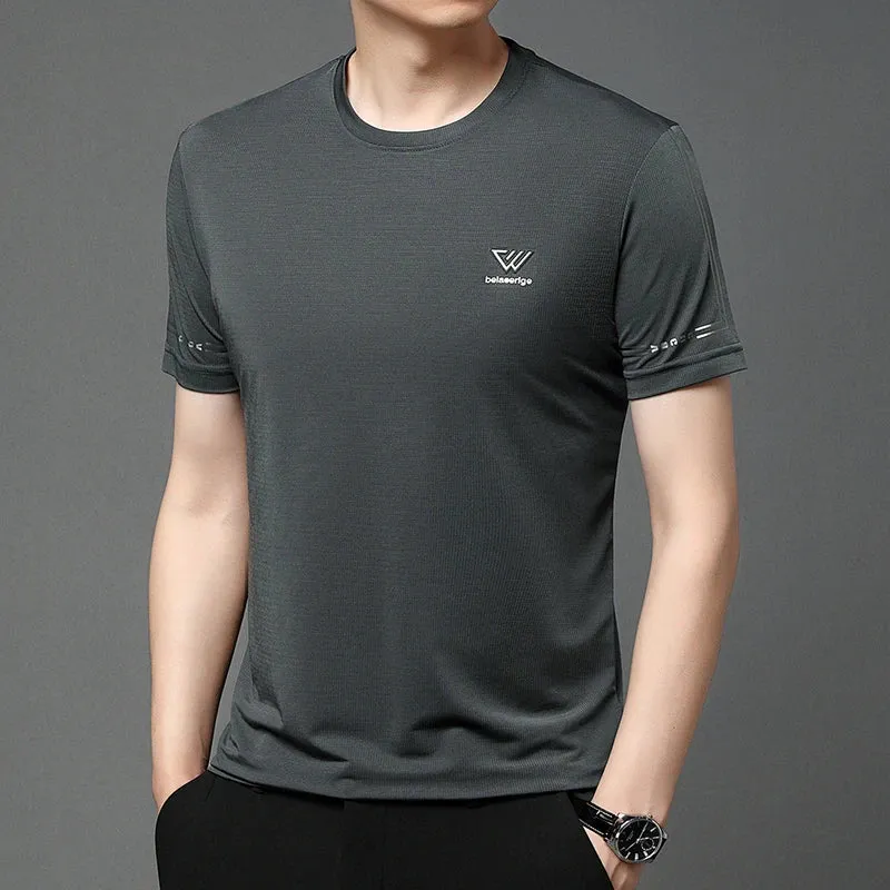 Men's Summer Embroidered Round Neck Short Sleeved T-shirt Casual Fashion Breathable Comfortable