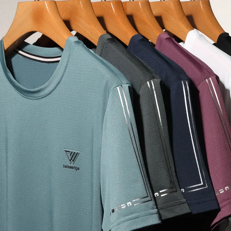 Men's Summer Embroidered Round Neck Short Sleeved T-shirt Casual Fashion Breathable Comfortable