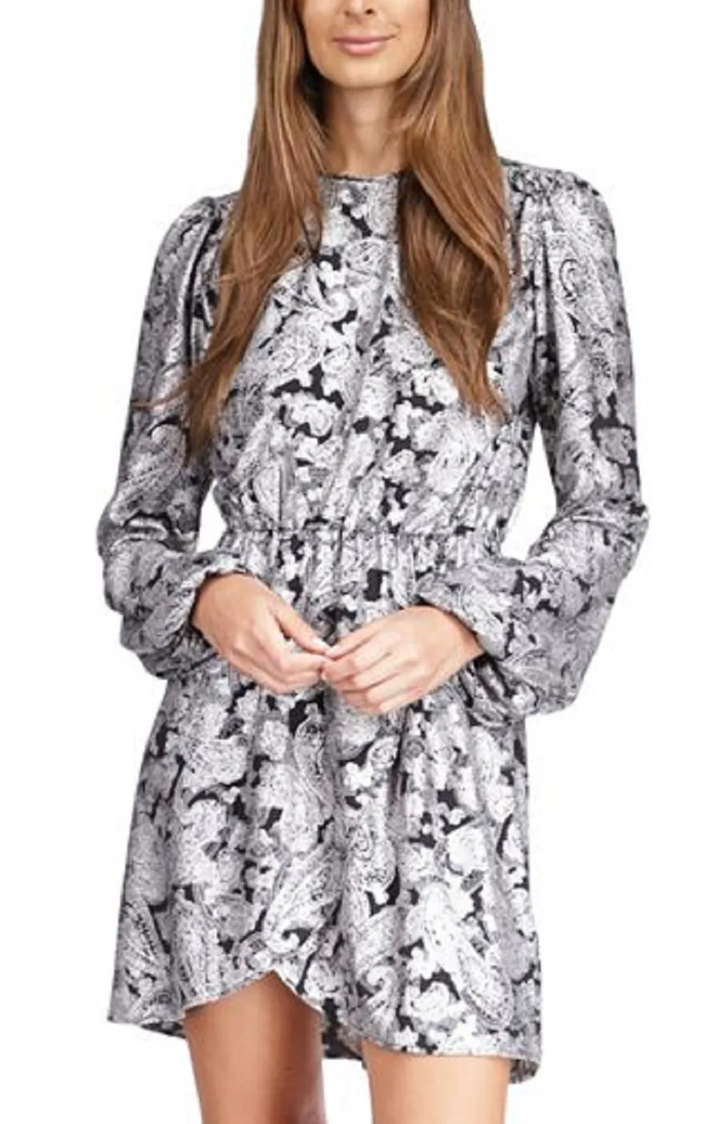 Michael Kors Women's Metallic Paisley Print Flounce Dress White Size Medium