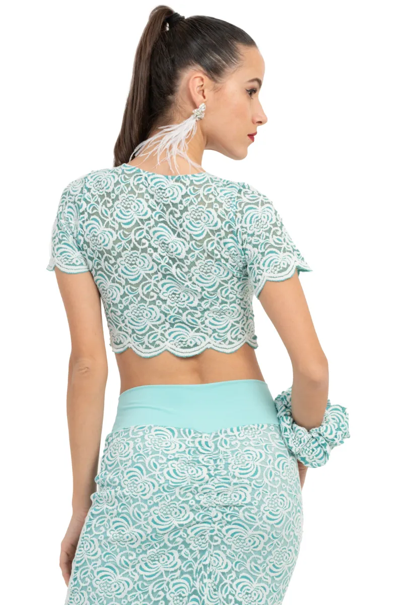 Mint Floral Lace Crop Top