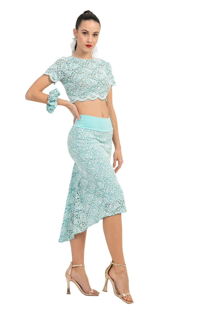 Mint Floral Lace Crop Top