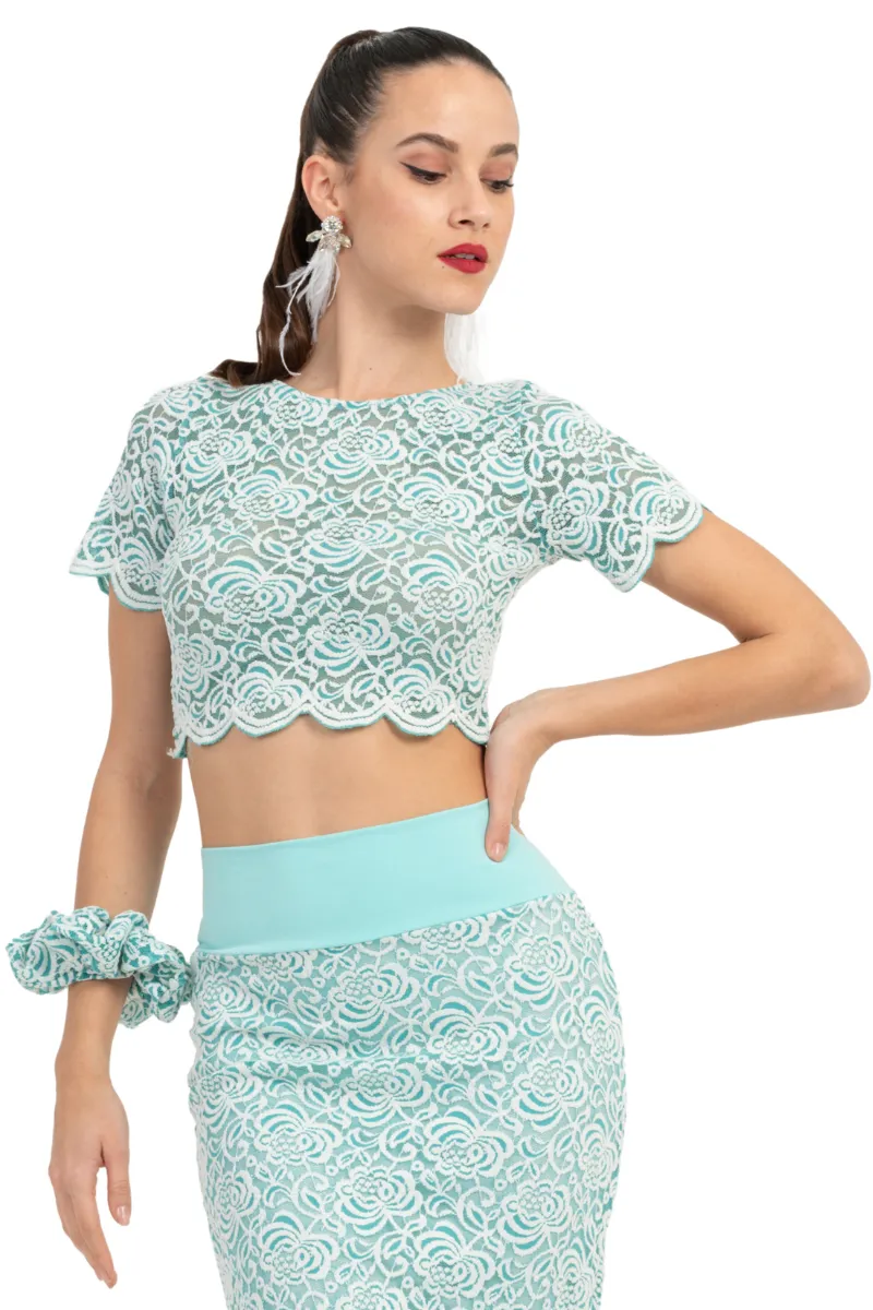 Mint Floral Lace Crop Top