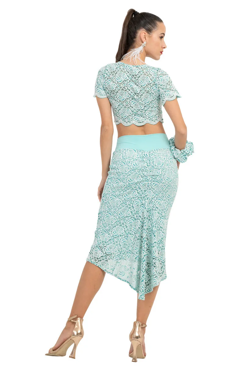 Mint Floral Lace Crop Top
