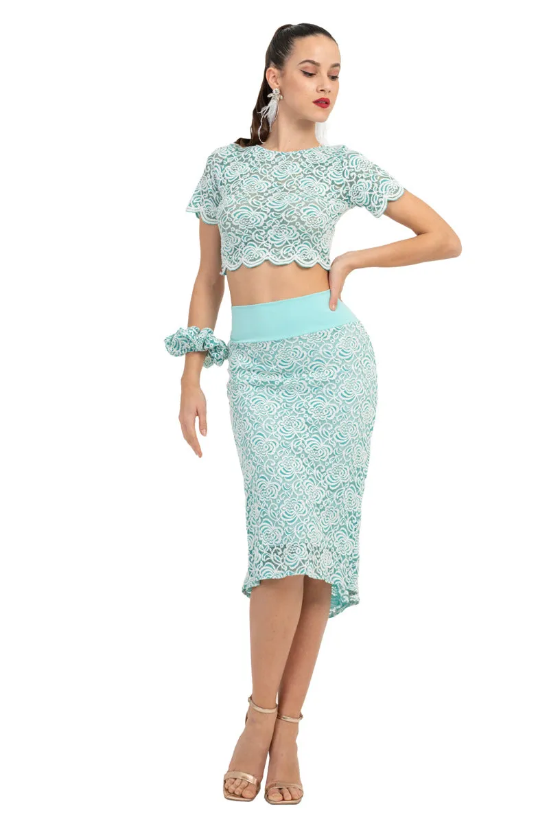 Mint Floral Lace Crop Top