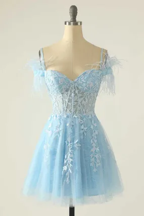 Modest Light Blue Appliques A-Line Short Homecoming Dresses        fg5970