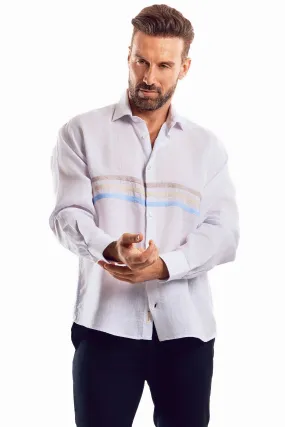 Mojito Casual Multi Color Block Design 100% Linen Shirt Long Sleeve